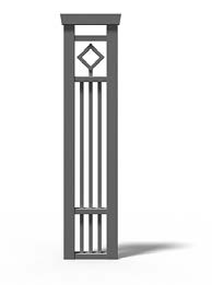 Eine graue architektonische Säule mit geometrischem Muster und vertikalen Streifen im klassischen Stil