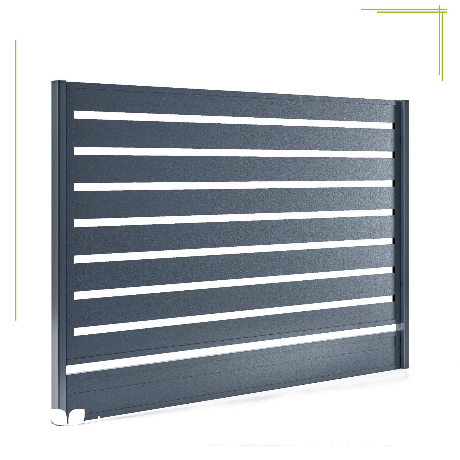 2 | Horizontaler Aluminium-Sichtschutzzaun in Anthrazitgrau RAL 7016 matt mit gleichmäßigen Lamellen