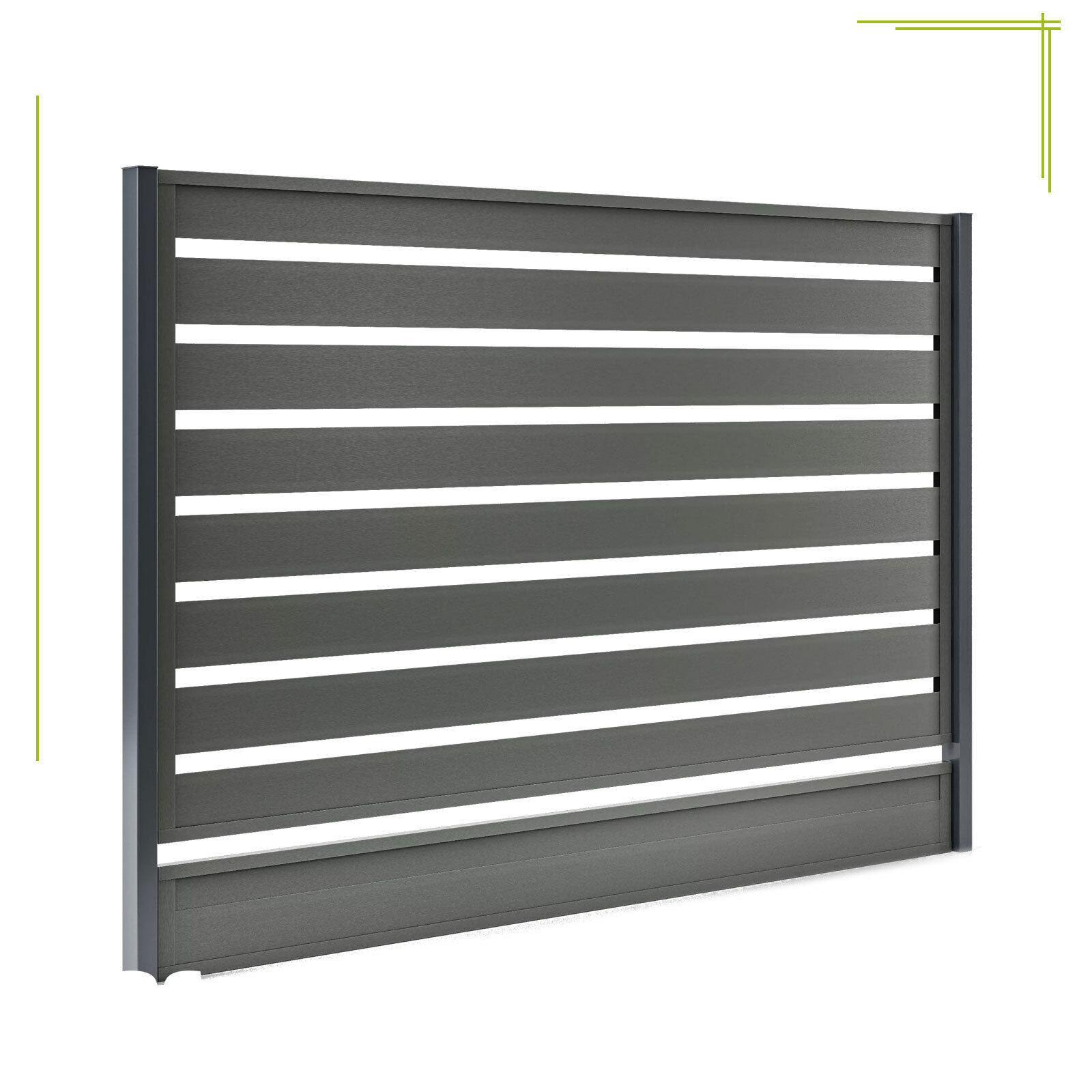 11 | Horizontaler Aluminium-Sichtschutzzaun in Rauchgrau mit modernem Design und gleichmäßigen Lamellen