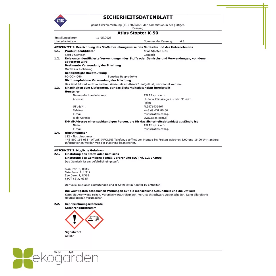 Allzweckkleber für Ihre Außenwanddämmung - ATLAS STOPTER K-50 Allzweckkleber für Ihre Außenwanddämmung - ATLAS STOPTER K-50
