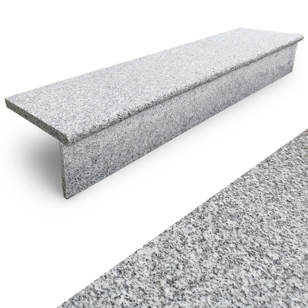 25 | Granit Treppenstufen Außen G603 Bianco Crystal – Geflammte Trittstufe & Setzstufe 150 cm